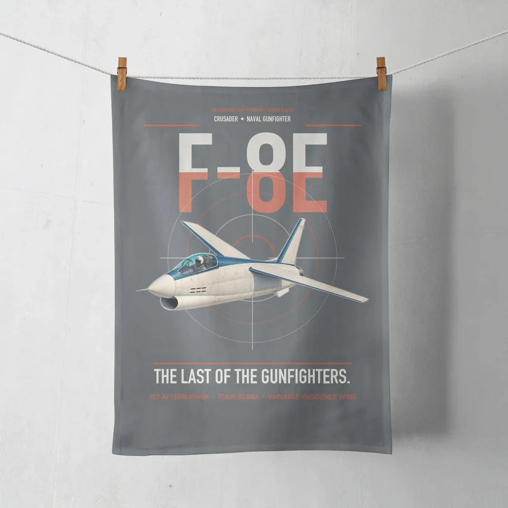 F-8E Crusader design on gray towel