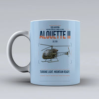 Thumbnail for Sud Aviation SE 3130 Alouette II design on light blue ceramic mug, double-side print