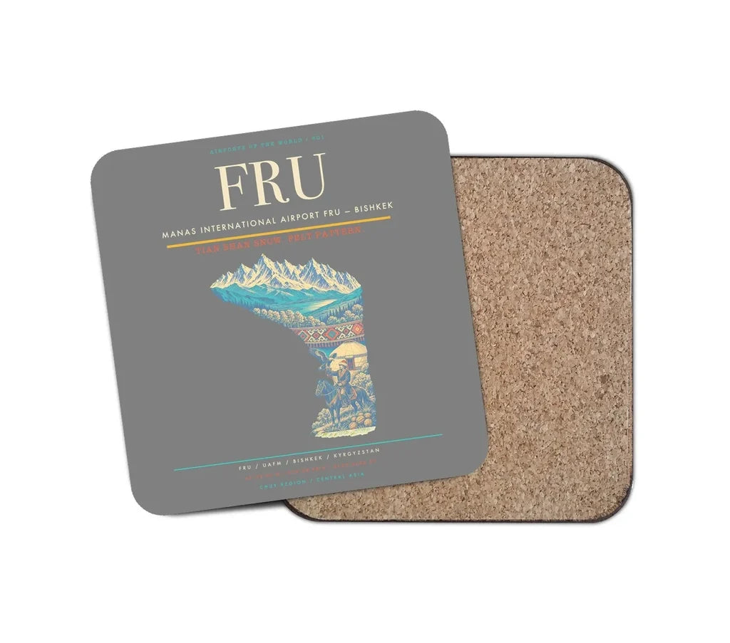 Manas International Airport (FRU) design on gray 1 piece coaster