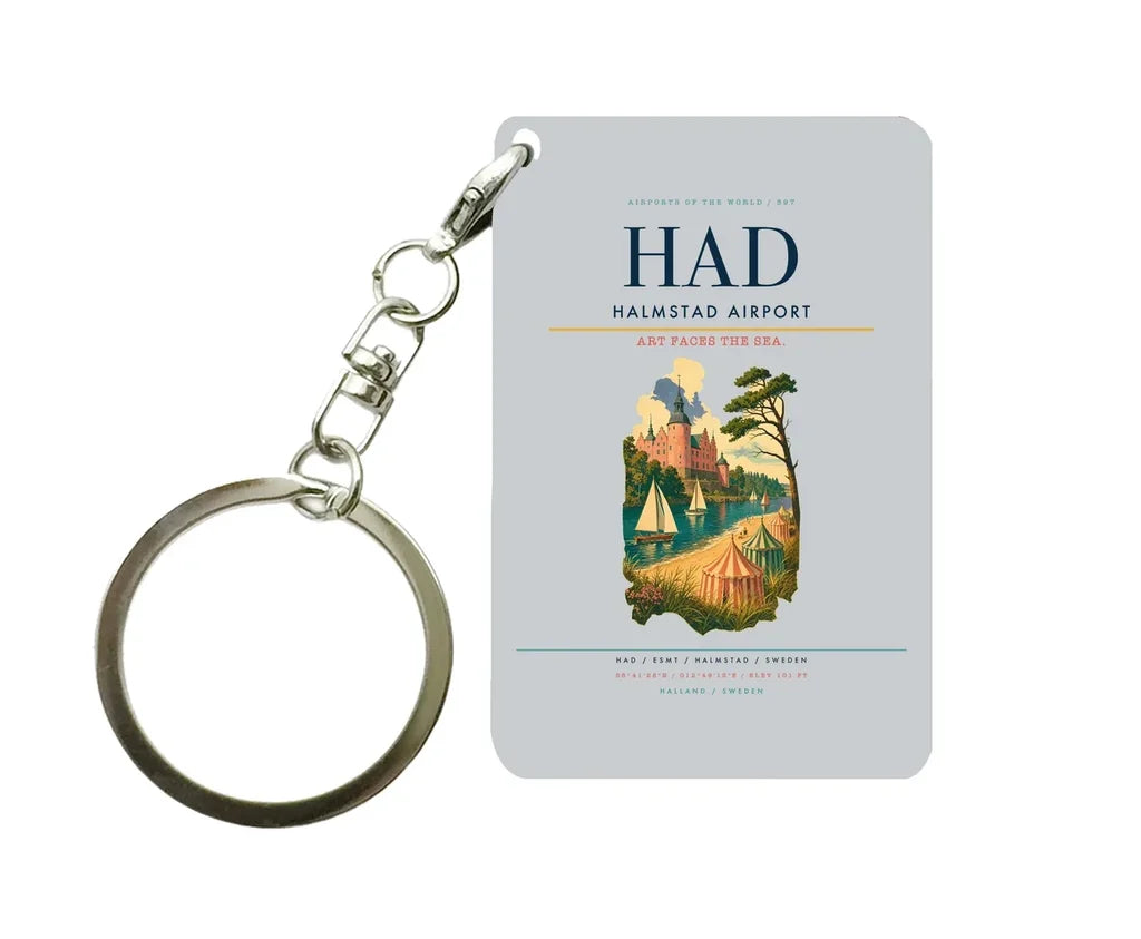 Halmstad Airport (HAD) design on light gray key chain