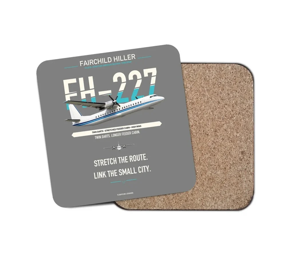 Fairchild Hiller FH-227B design on gray 1 piece coaster