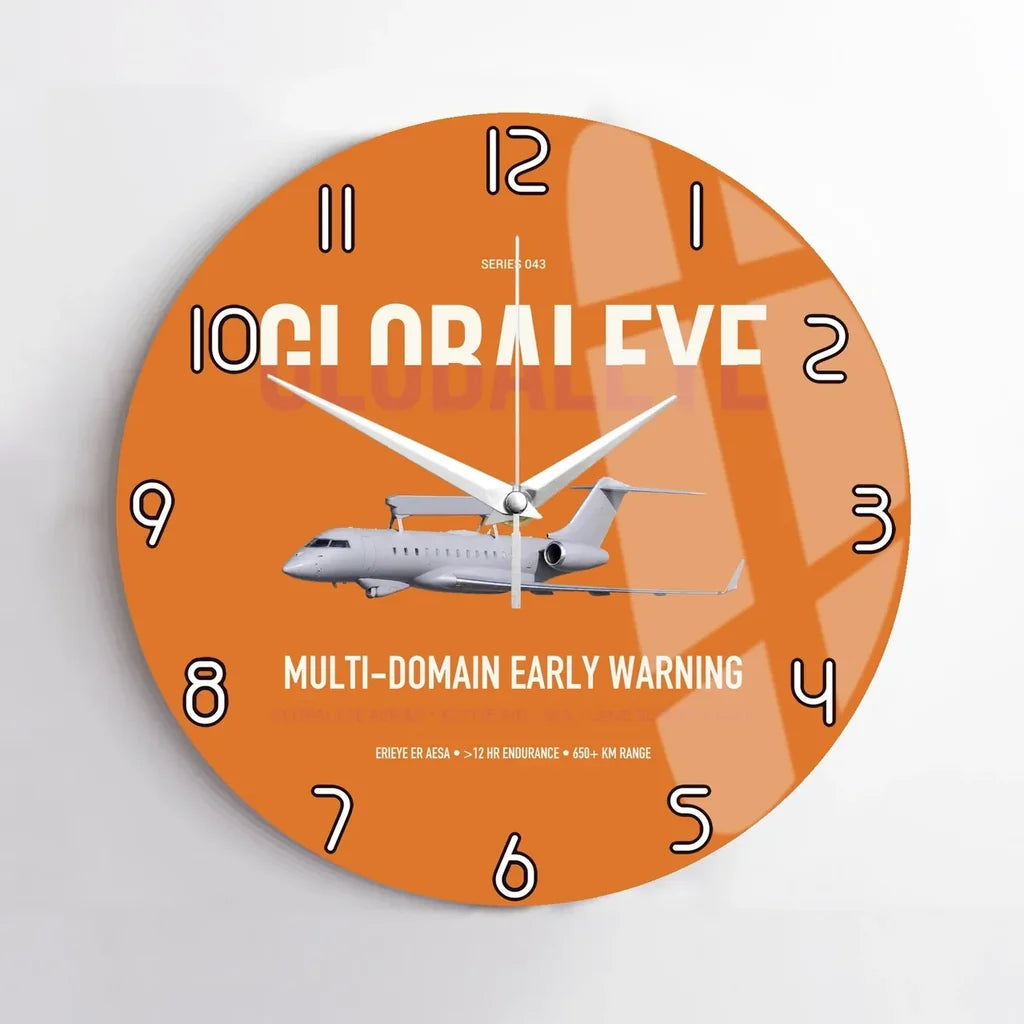 Saab GlobalEye design on orange no frame wall clock