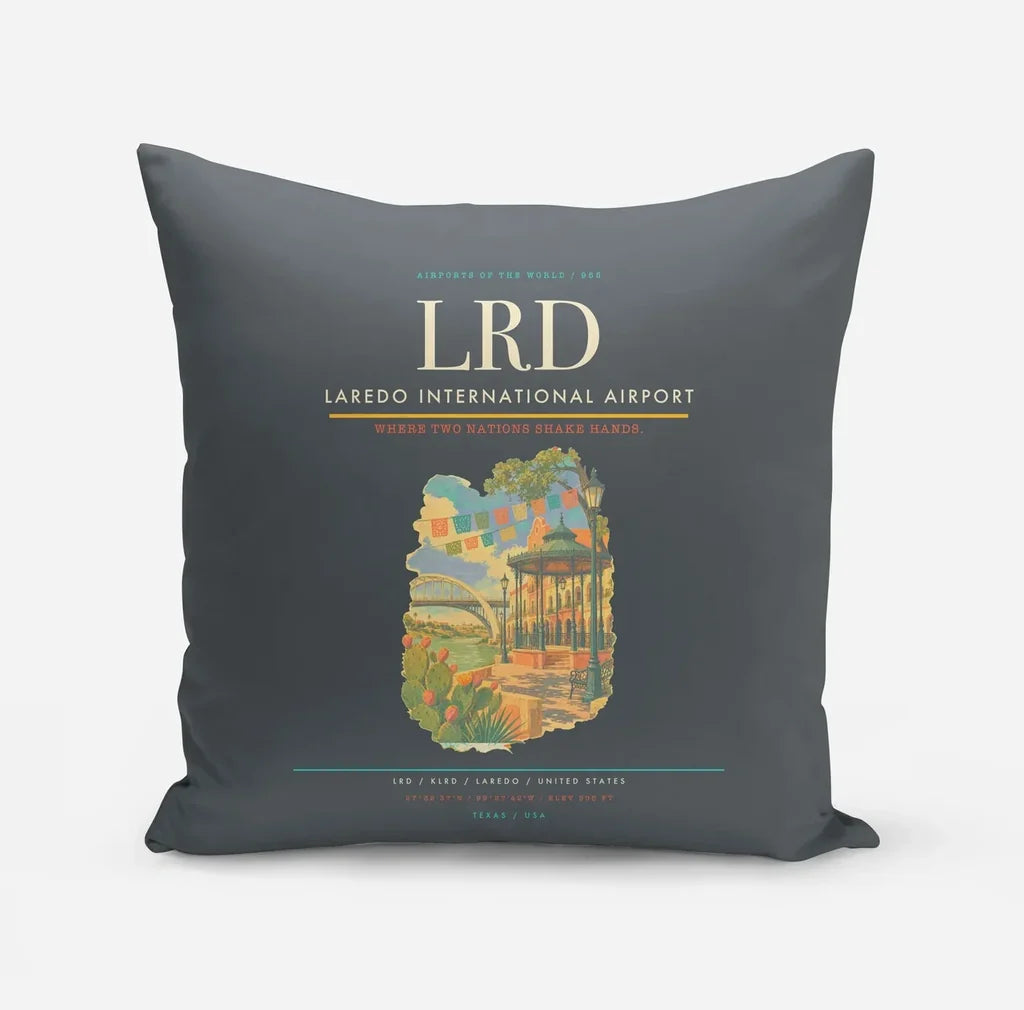 Laredo International Airport (LRD) design on gray pillow