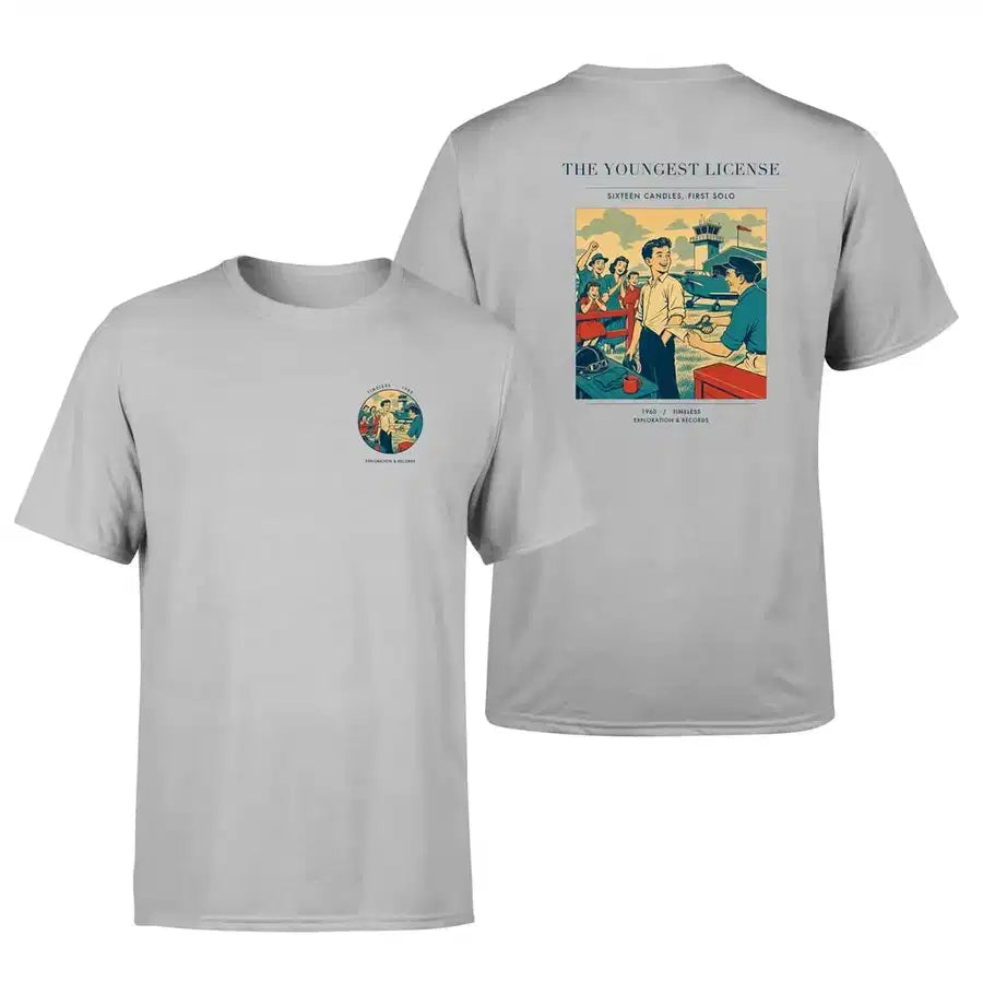 VINTAGE G4298 - The Youngest License - Double-Side T-Shirt design on lightgray double side t shirt