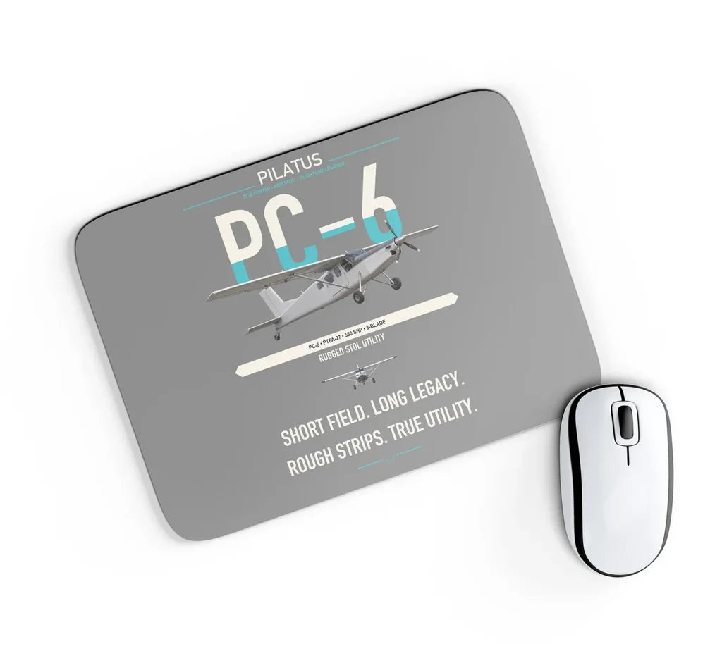 Pilatus PC-6 Porter design on gray rectangle mouse pad