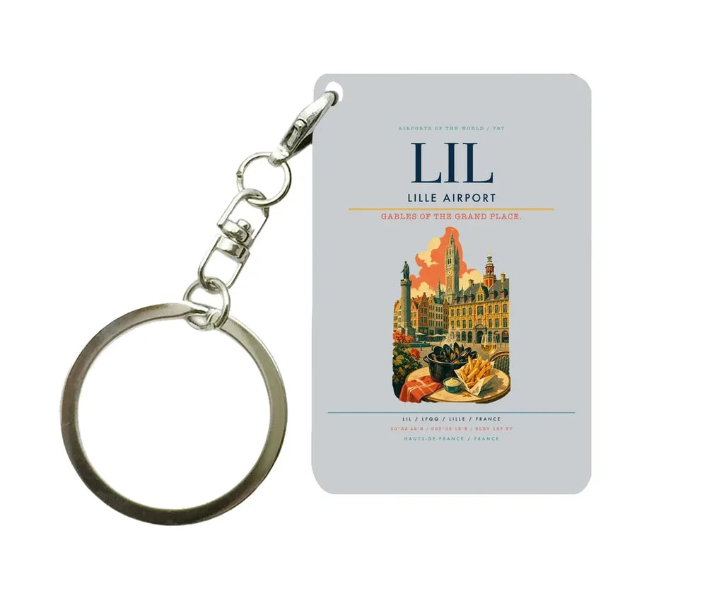 Lille Airport (LIL) design on light gray key chain
