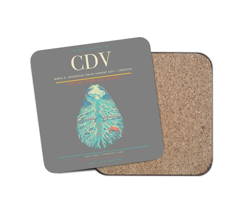 Merle K. (Mudhole) Smith Airport (CDV) design on gray 1 piece coaster