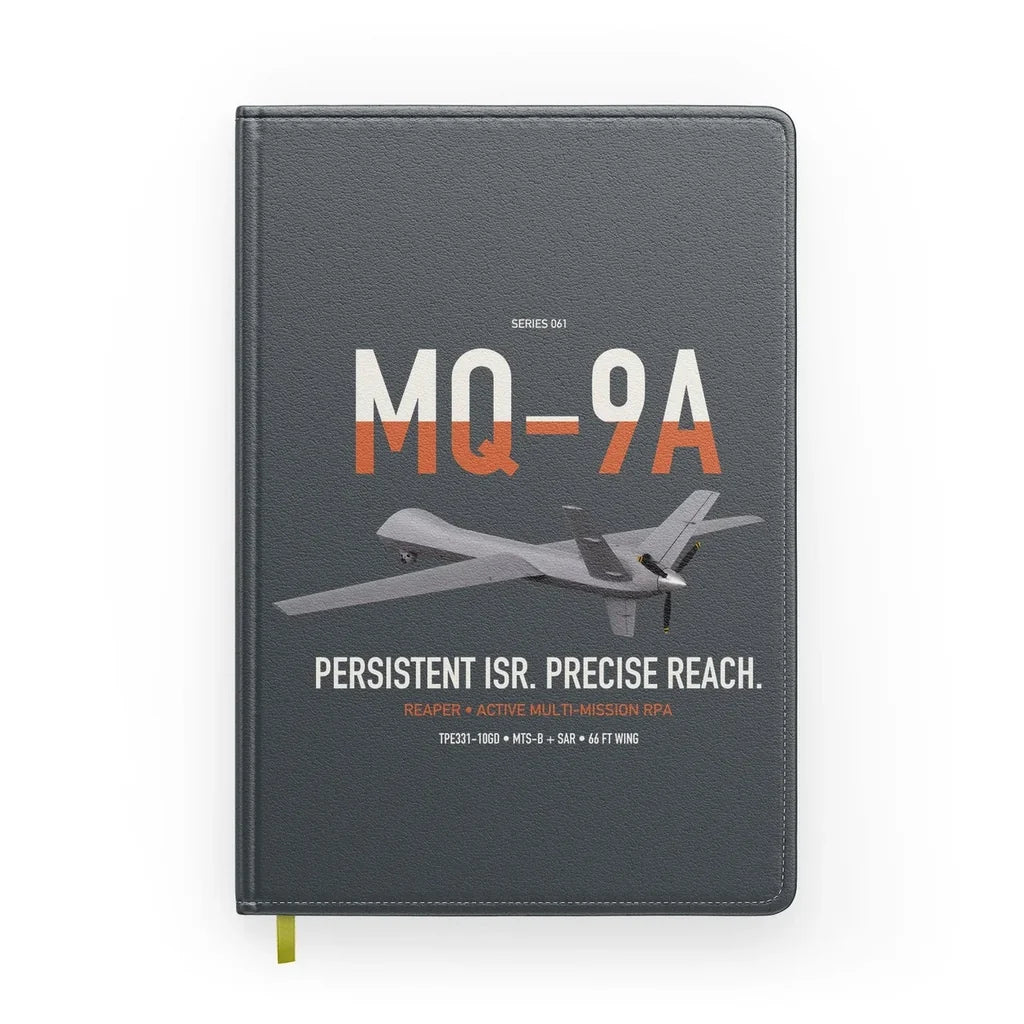 MQ-9A Reaper design on gray notebook