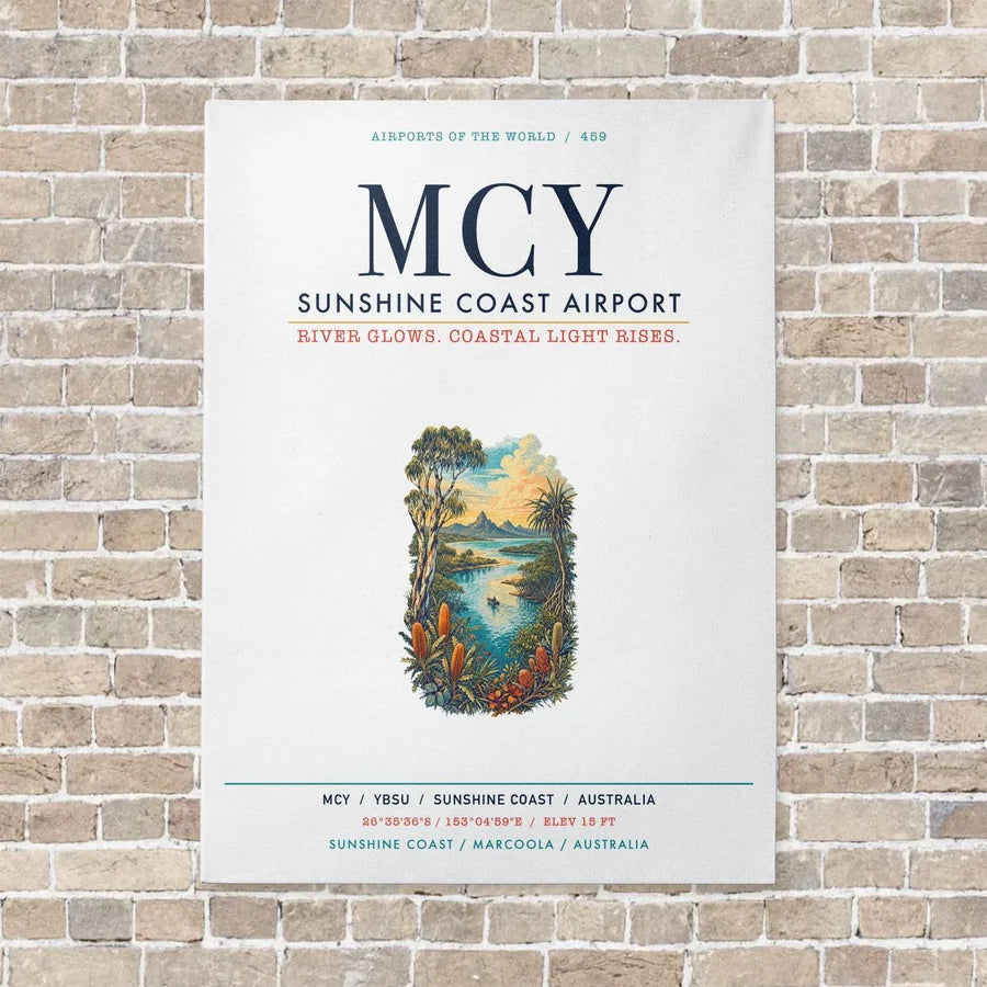 Sunshine Coast Airport MCY vertical canvas print - no frame - white background