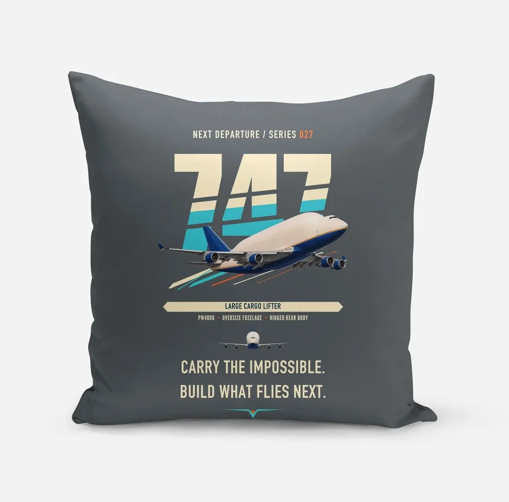 Boeing 747-400 Dreamlifter design on gray pillow