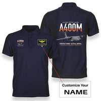 Thumbnail for Airbus A400M Atlas design on navy blue+name double-side polo t-shirt, double-side print
