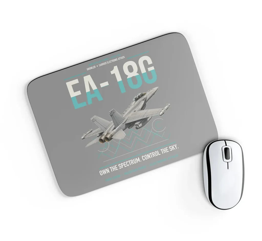 EA-18G Growler design on gray rectangle mouse pad