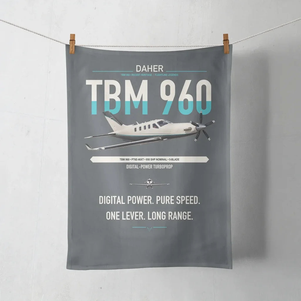 Daher TBM 960 design on gray towel
