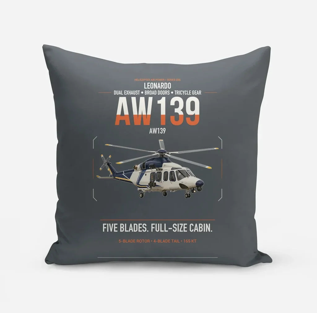 Leonardo AW139 design on gray pillow