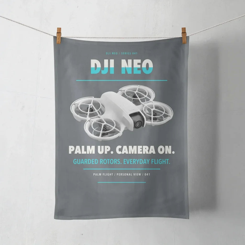 DJI Neo design on gray towel