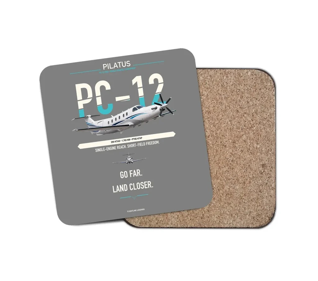 Pilatus PC-12 PRO design on gray 1 piece coaster