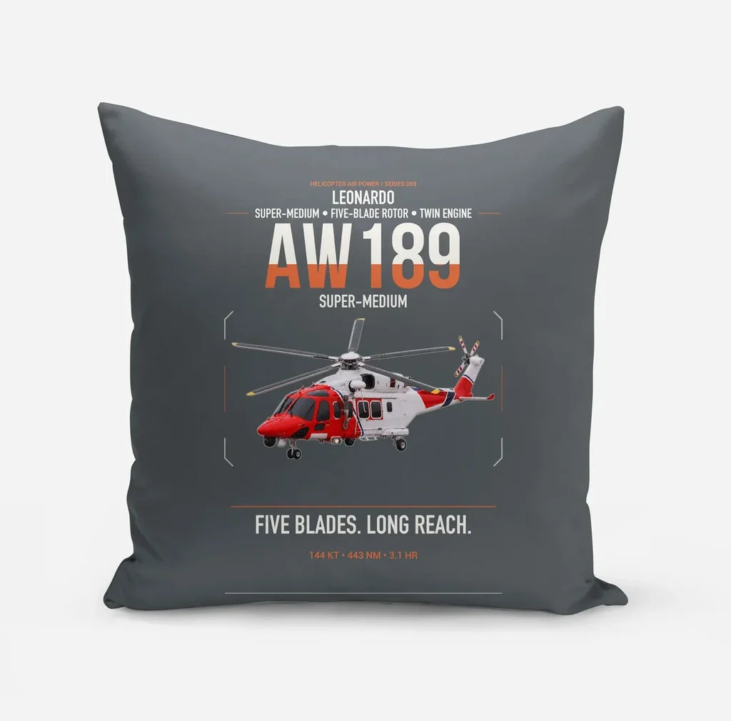 Leonardo AW189 design on gray pillow