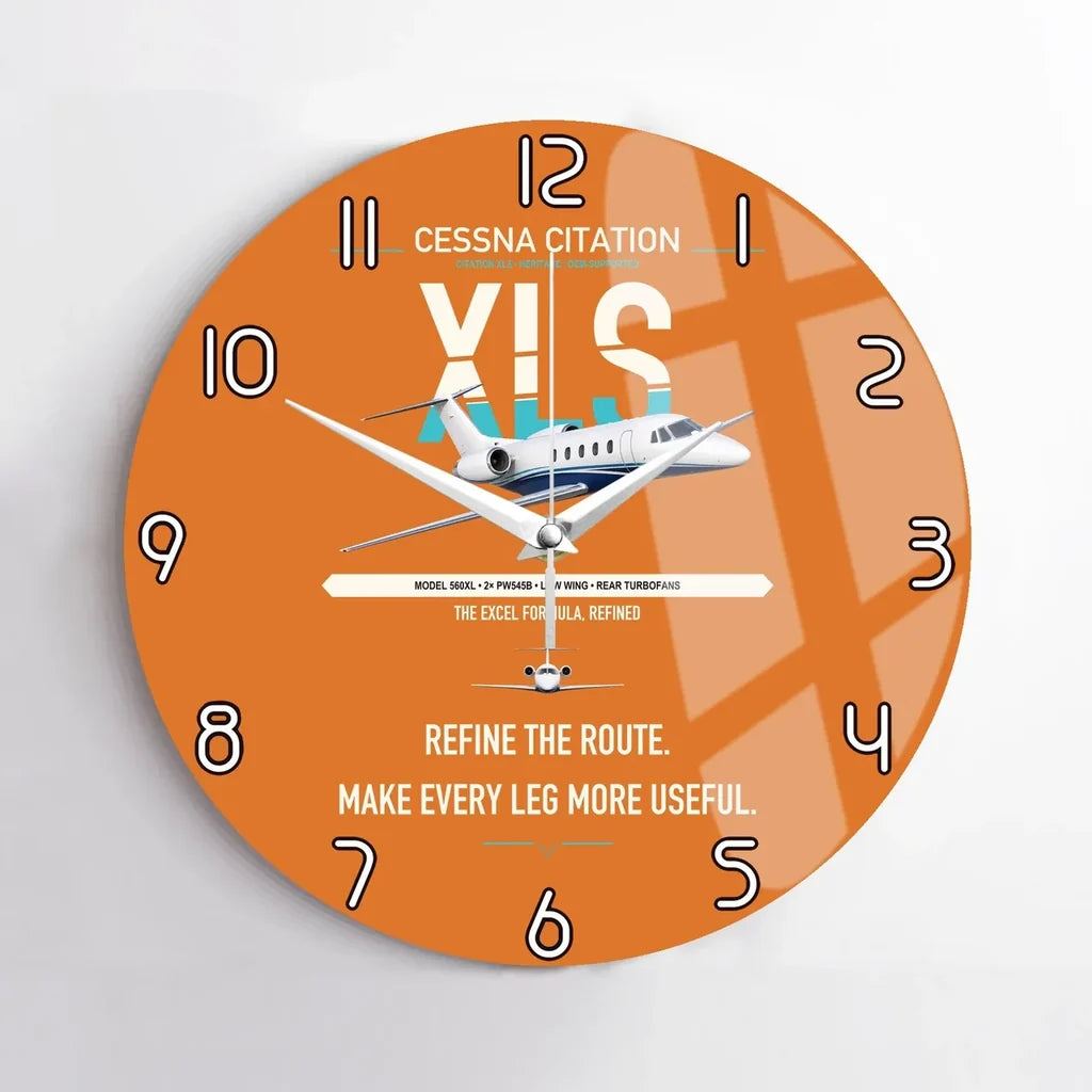 Cessna Citation XLS design on orange no frame wall clock