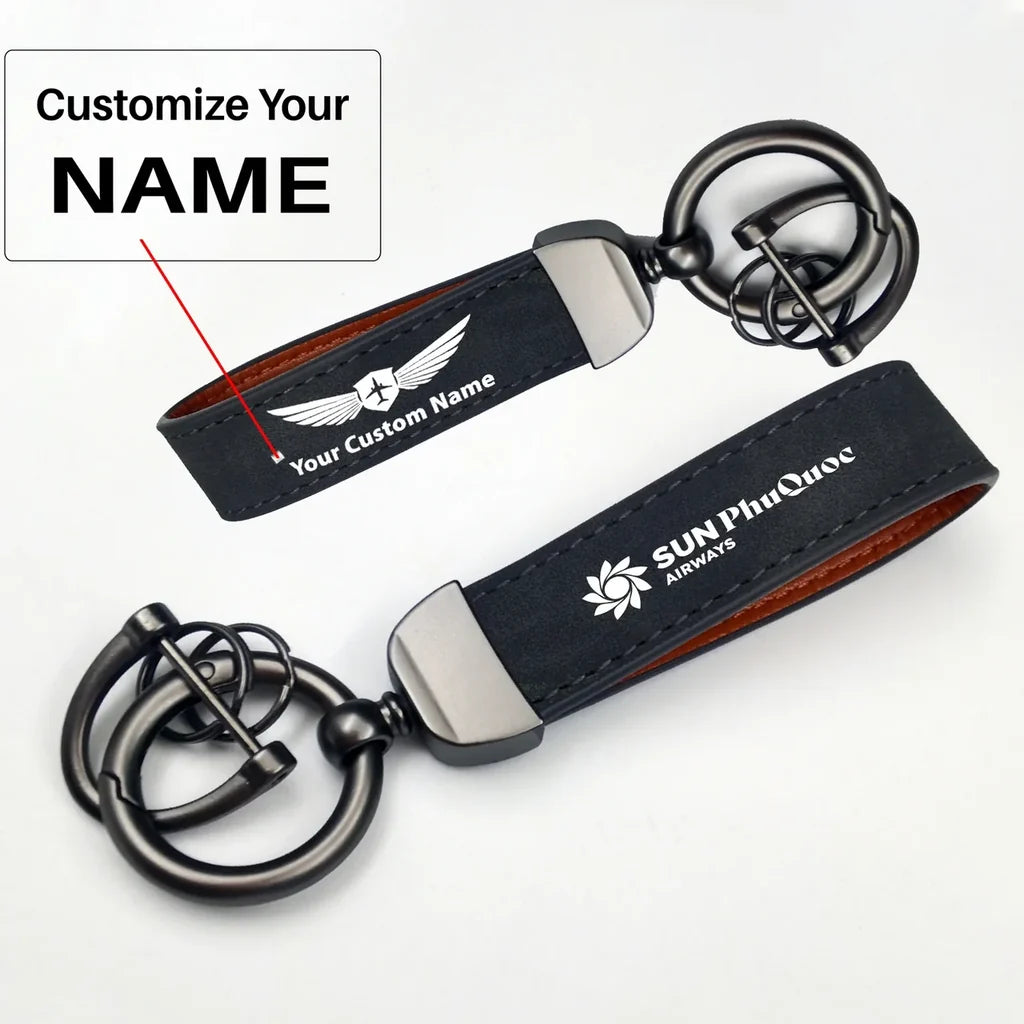 Sun Phu Quoc Airways Horseshoe Buckle key chain, Black + Name