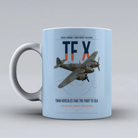 Thumbnail for Bristol Beaufighter TF X design on light blue ceramic mug, double-side print
