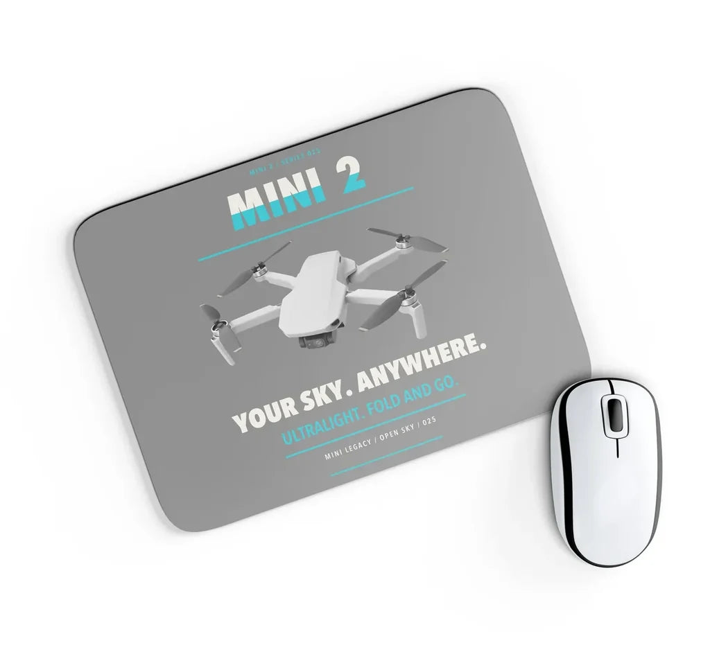 DJI Mini 2 design on gray rectangle mouse pad