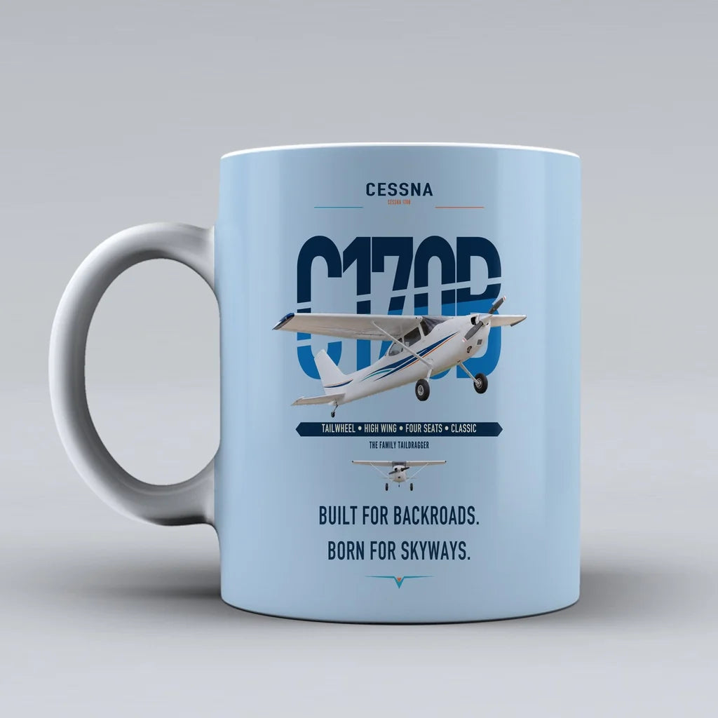 Cessna 170B design on light blue ceramic mug, double-side print