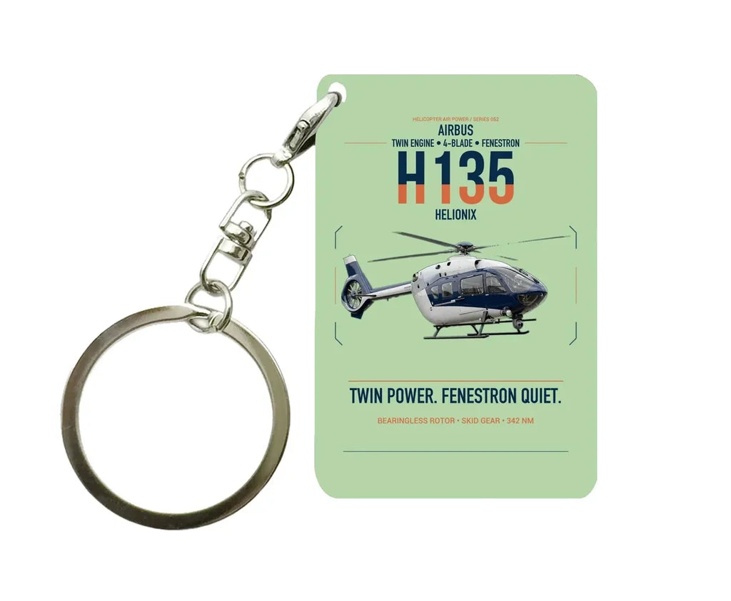 Airbus H135 design on light green designed key chain, double-side print