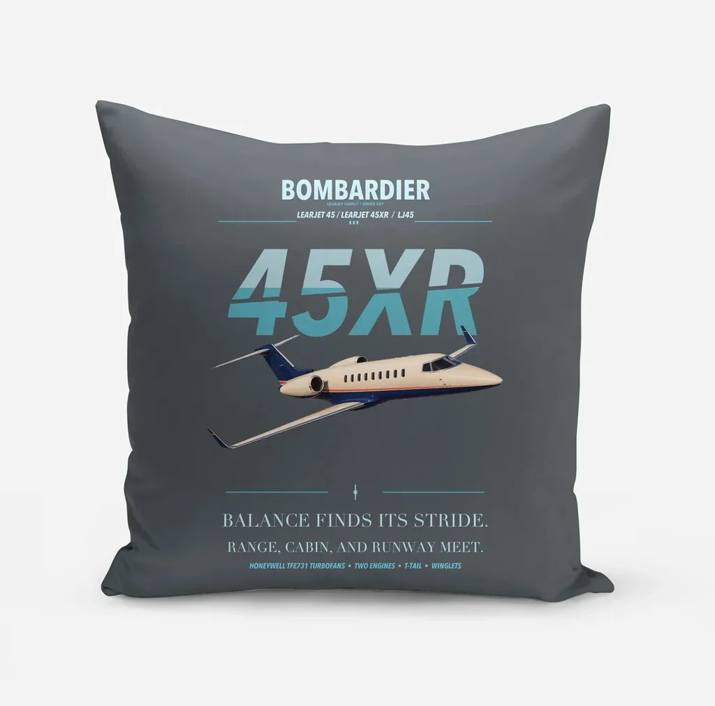 Bombardier Learjet 45XR design on gray pillow