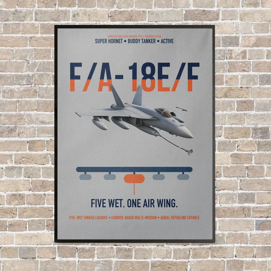 F A-18E F Buddy Tanker vertical canvas print - framed - light gray background