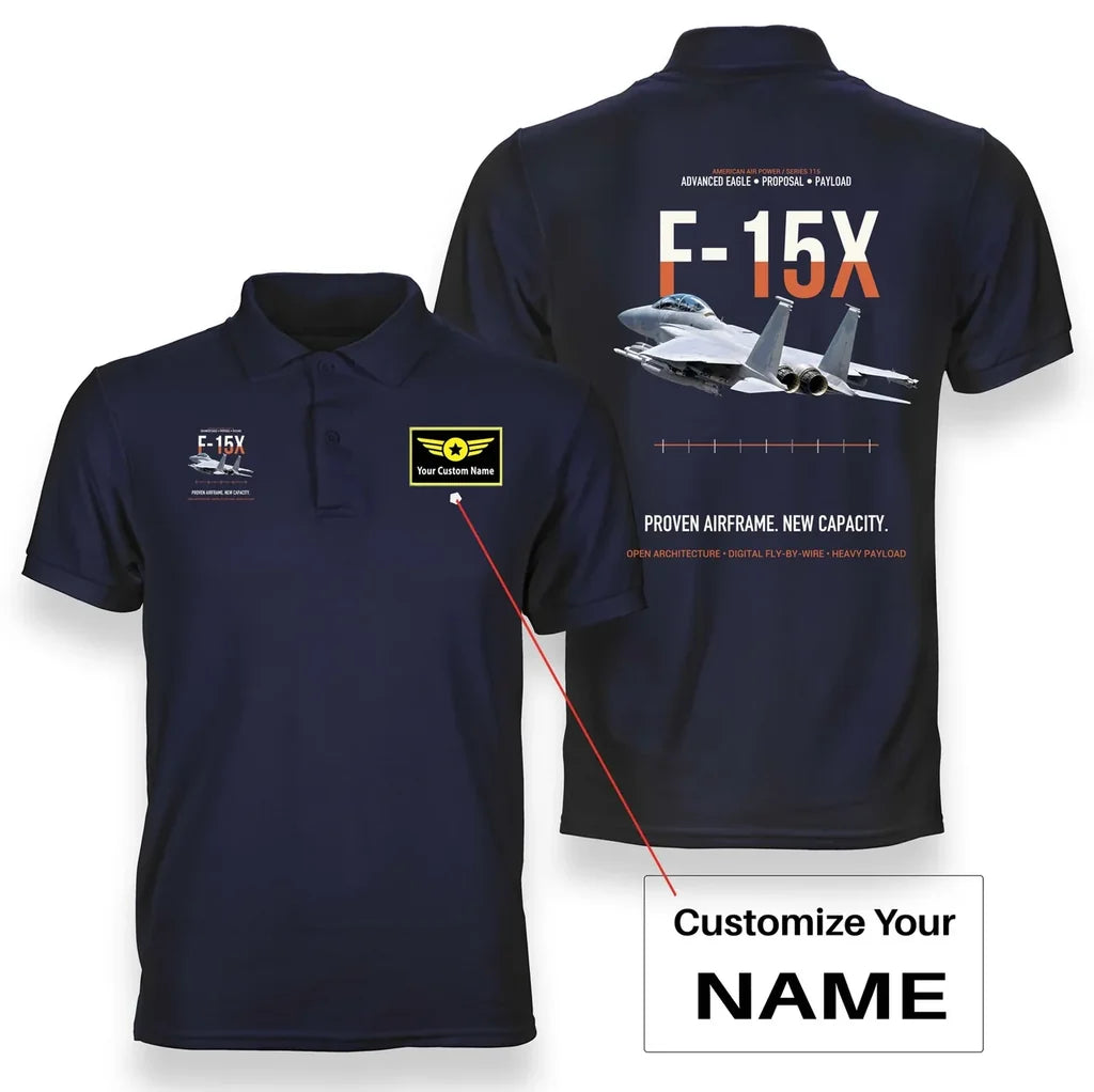 F-15X ADVANCED EAGLE PROPOSAL design on navy blue polo with custom name badge