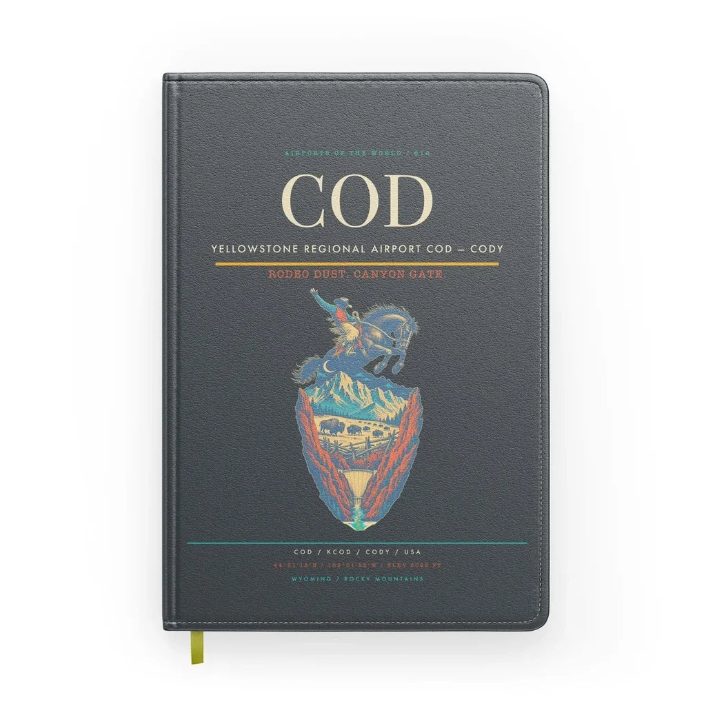 Yellowstone Regional Airport (COD) design on gray notebook