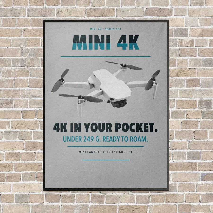 DJI Mini 4K vertical canvas print - framed - light gray background