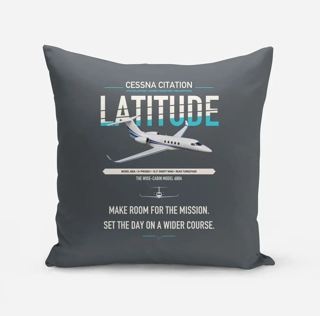 Cessna Citation Latitude design on gray pillow