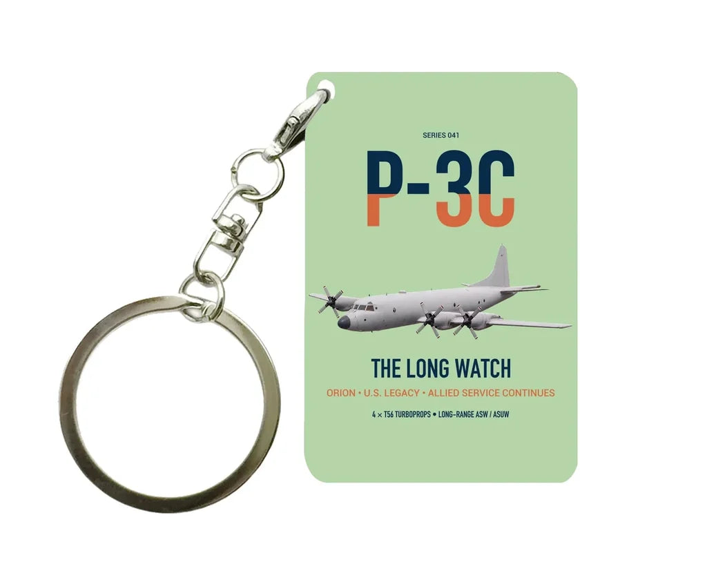 P-3C Orion design on light green designed key chain, double-side print