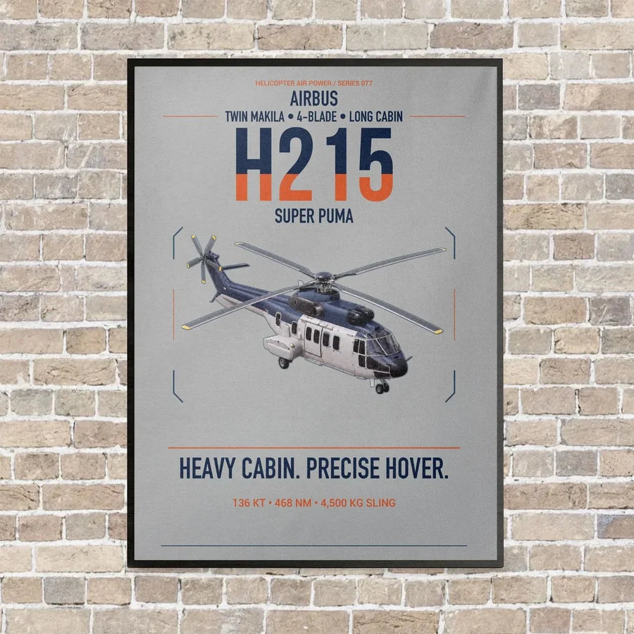 Airbus H215 vertical canvas print - framed - light gray background