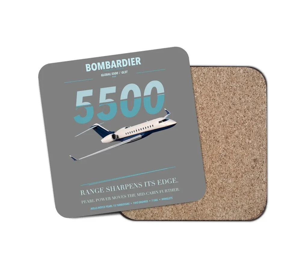Bombardier Global 5500 design on gray 1 piece coaster