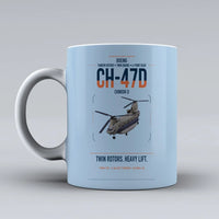 Thumbnail for Boeing CH-47D design on light blue ceramic mug, double-side print