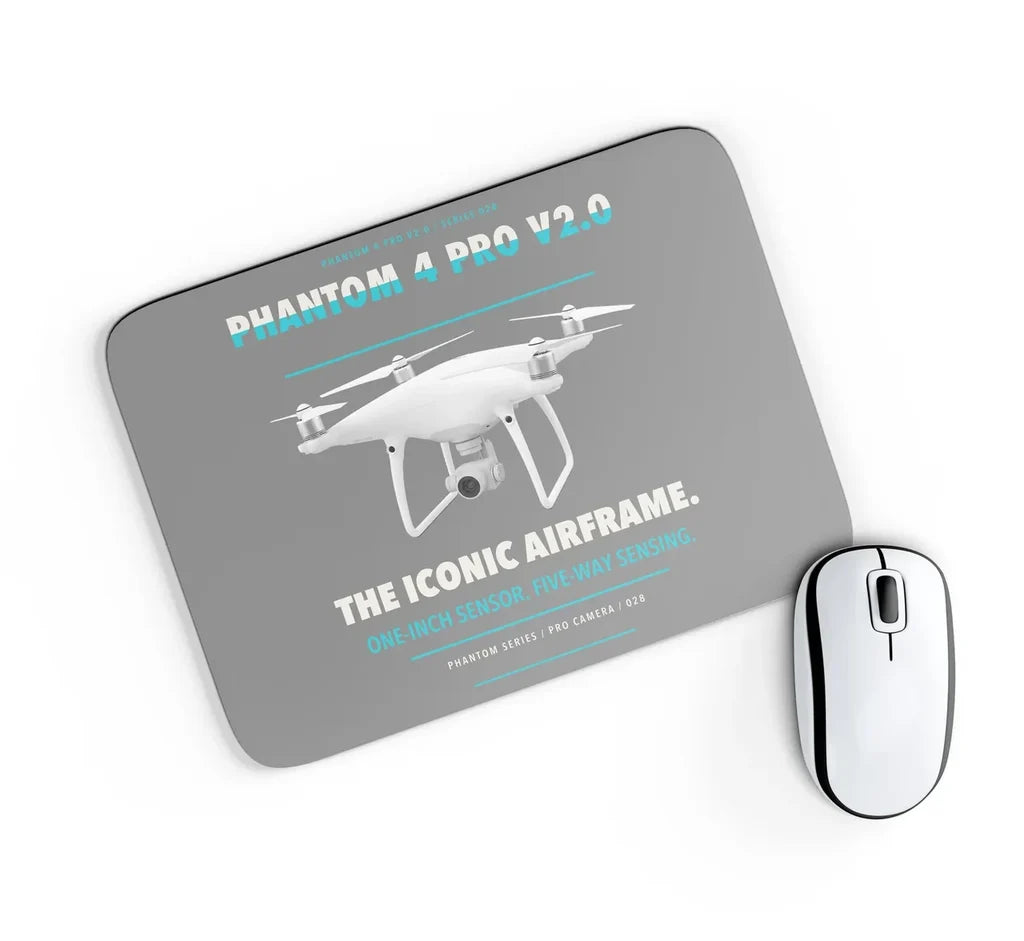 DJI Phantom 4 Pro V2.0 design on gray rectangle mouse pad