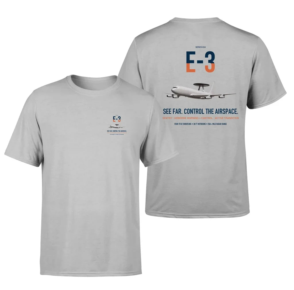E-3 Sentry AWACS design on light gray double-side t-shirt, double-side print