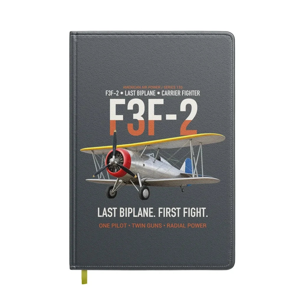 F3F-2 Last Biplane First Fight design on gray notebook