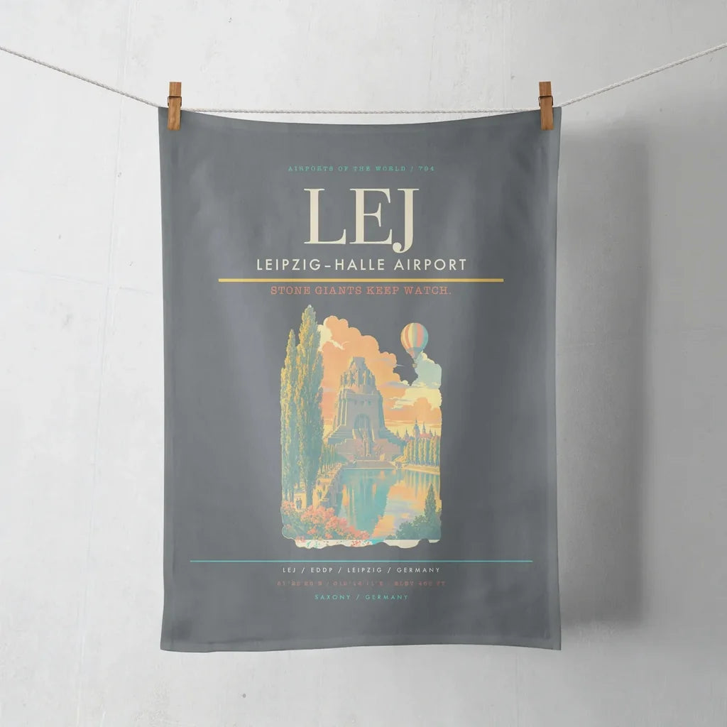 Leipzig–Halle Airport (LEJ) design on gray towel