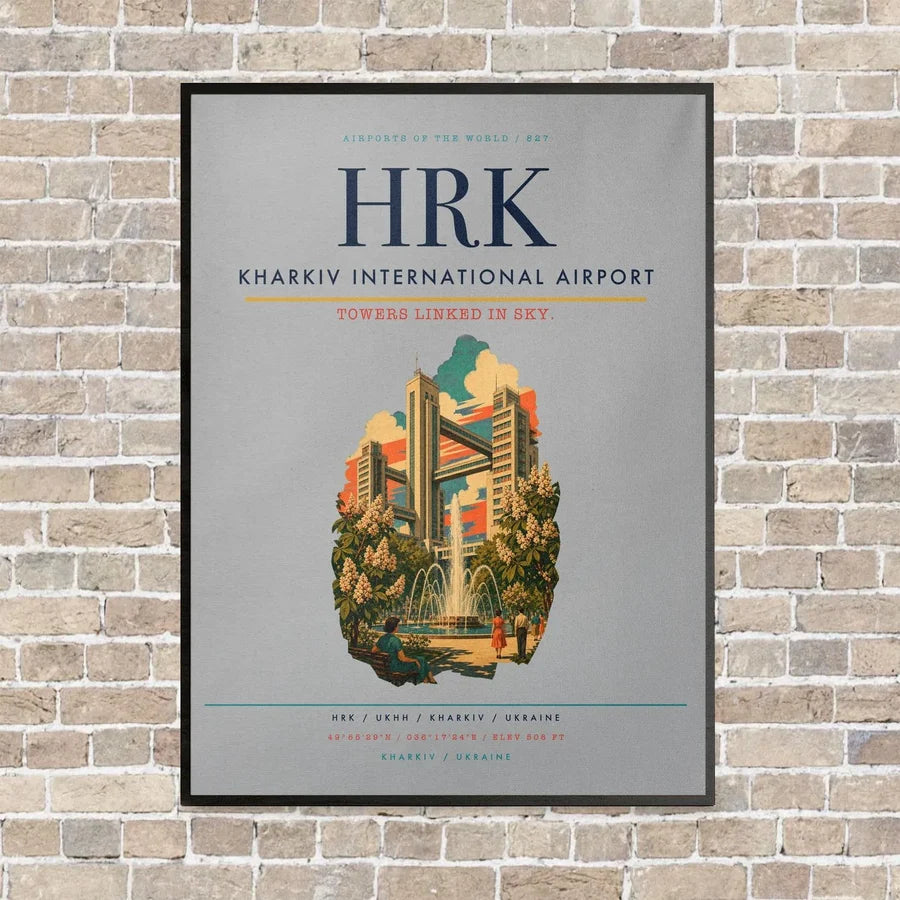 Kharkiv International Airport HRK vertical canvas print - framed - light gray background