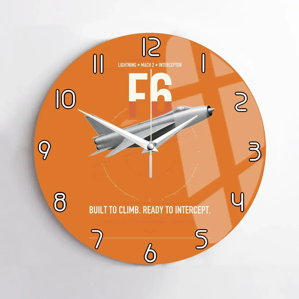 English Electric Lightning F6 design on orange no frame wall clock
