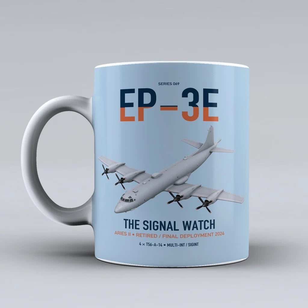 EP-3E ARIES II design on light blue ceramic mug, double-side print