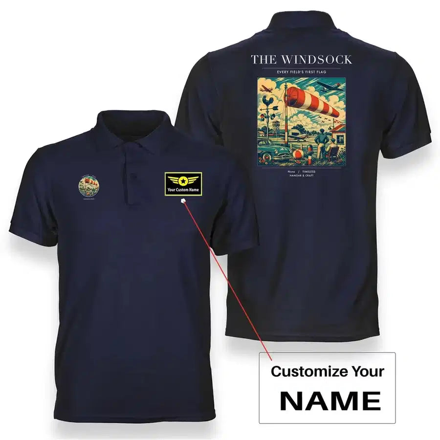 VINTAGE G4136 - The Windsock - Double-Side Polo T-Shirt design on navyblue+name