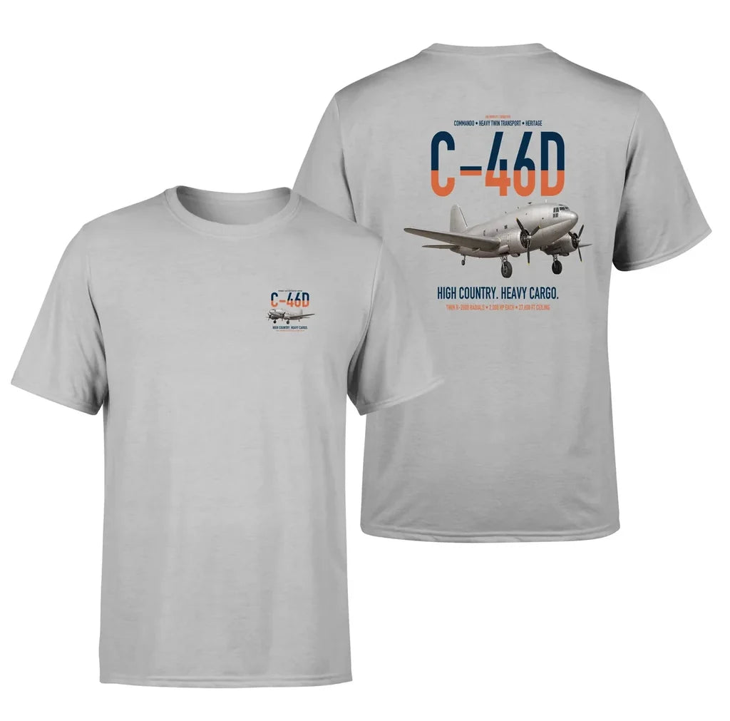 C-46D Commando design on light gray double-side t-shirt, double-side print