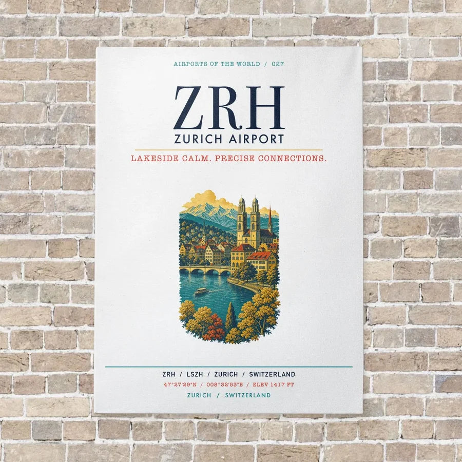Zurich Airport ZRH vertical canvas print - no frame - white background