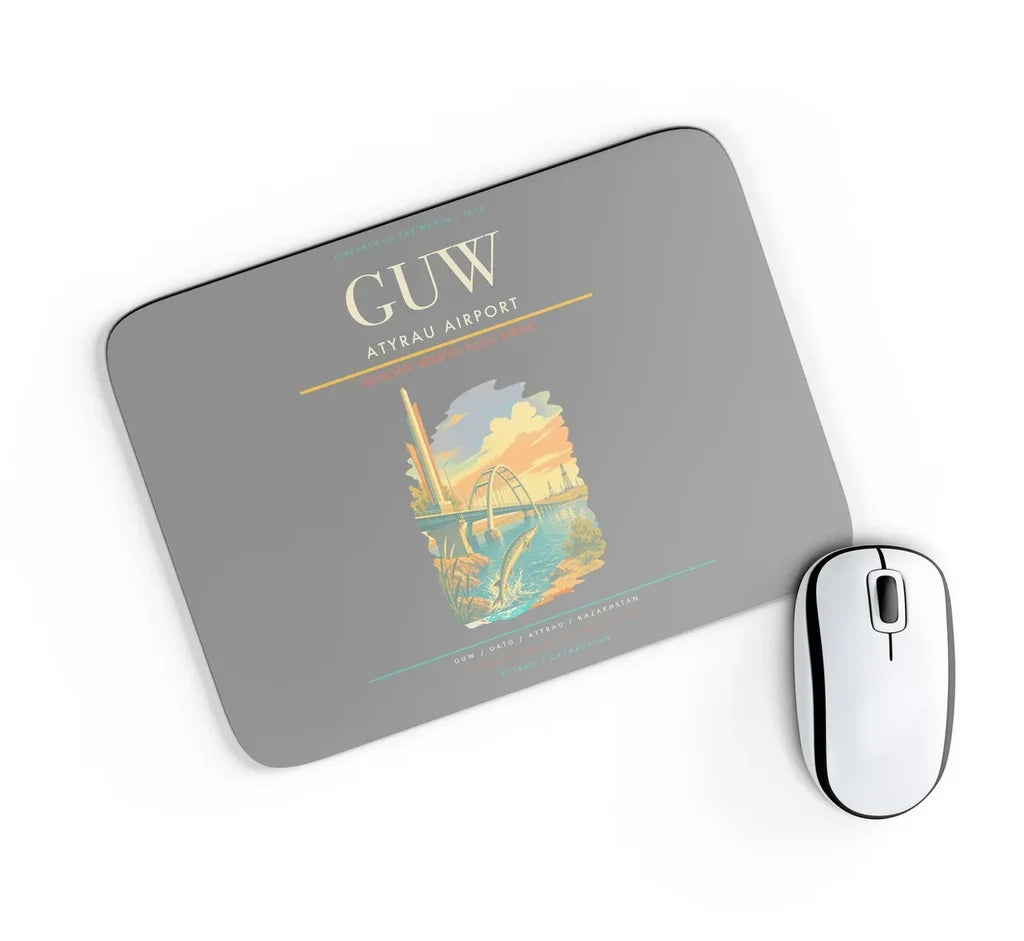 Atyrau Airport (GUW) design on gray rectangle mouse pad
