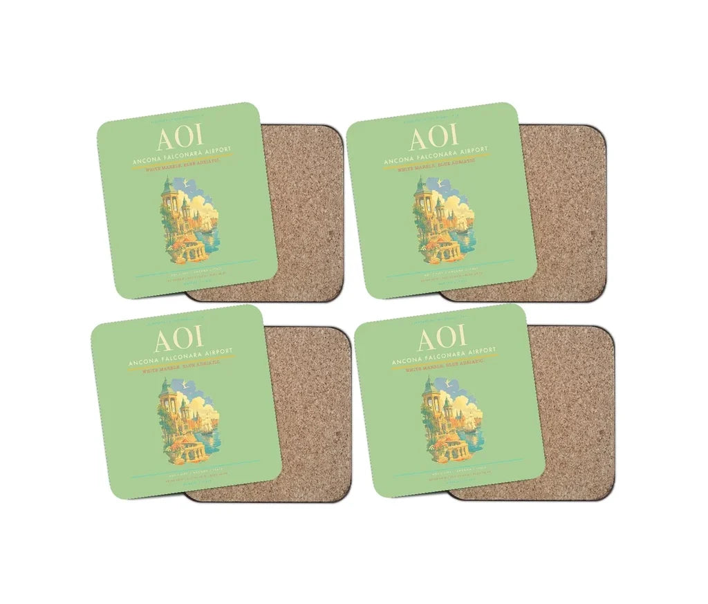 Ancona Falconara Airport AOI Coaster 4-Pieces-Set - Light Green