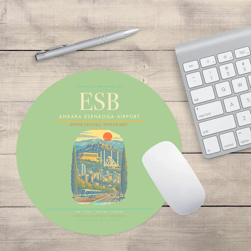 Ankara Esenboga Airport ESB Mouse-Pad Round - Light Green